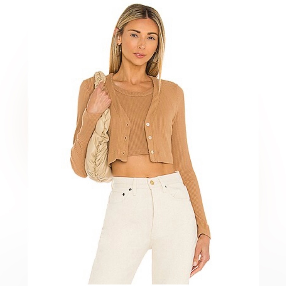 LESET | Ali V-Neck Cropped Ribbed Cardigan